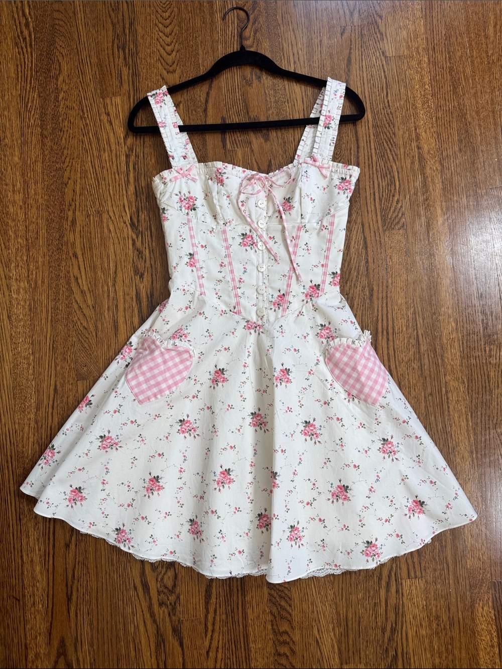 Floral Pink & Cream Heart-Pocket Sundress